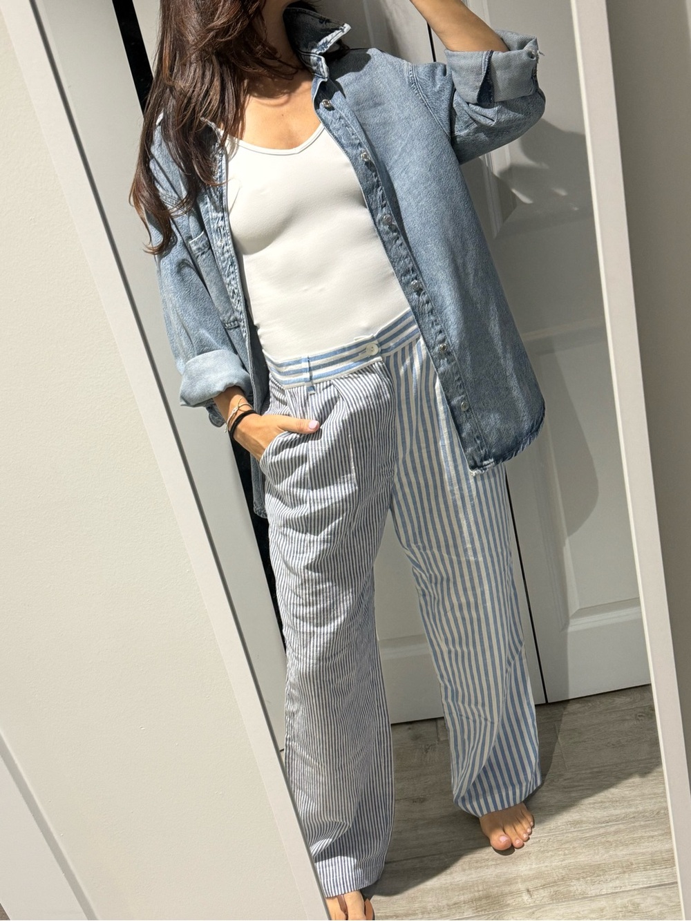 Alix of Bohemia Light Blue & White Striped linen pants